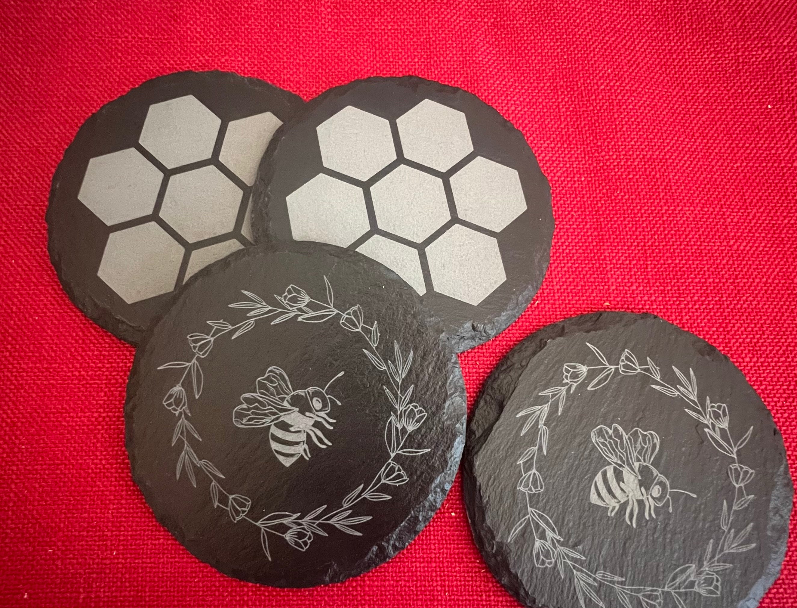 Slate Coaster Set - Bee and Honeycomb