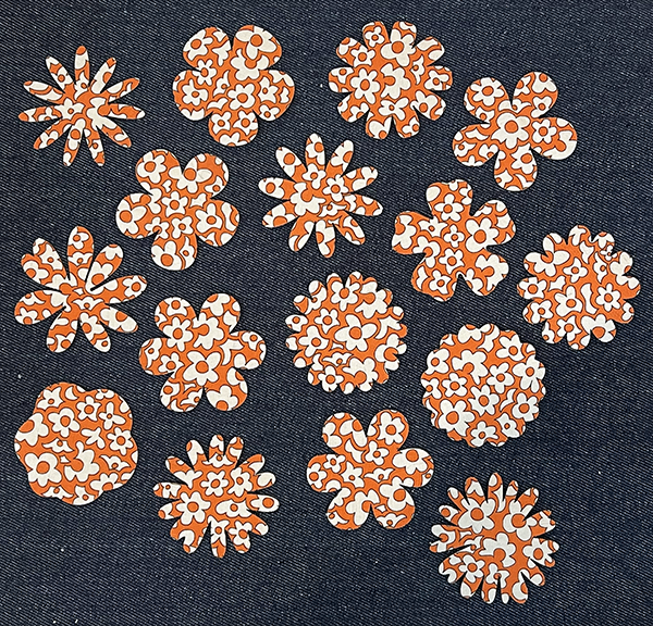 Cotton Fabric Patches - Daisy Bundle of 16 - Orange Floral