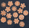 Cotton Fabric Patches - Daisy Bundle of 16 - Orange Floral