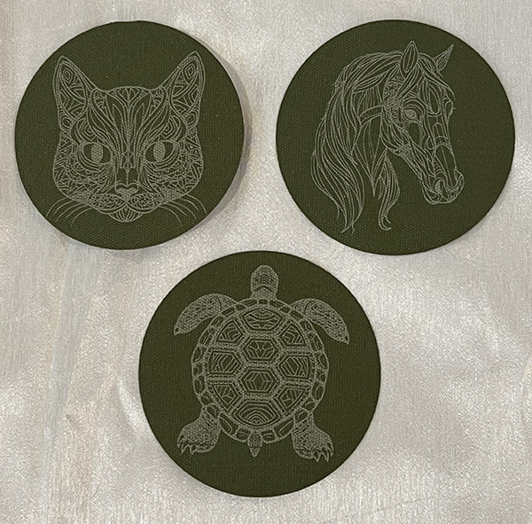 Canvas Fabric Patches - Round Mancala Animals Bundle of 3