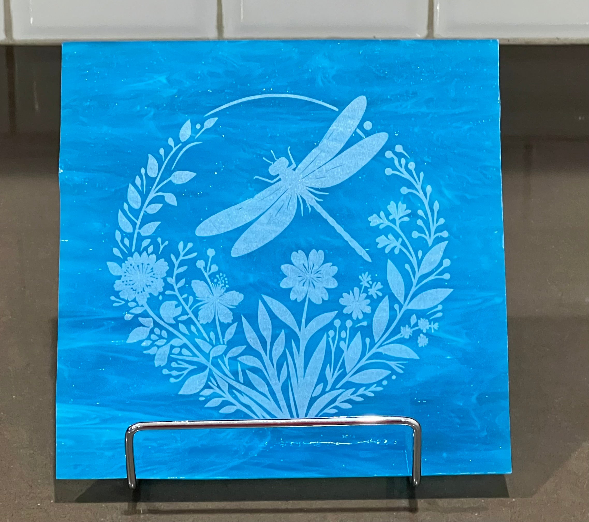Framed Stained Glass Dragonfly and Humming Bird