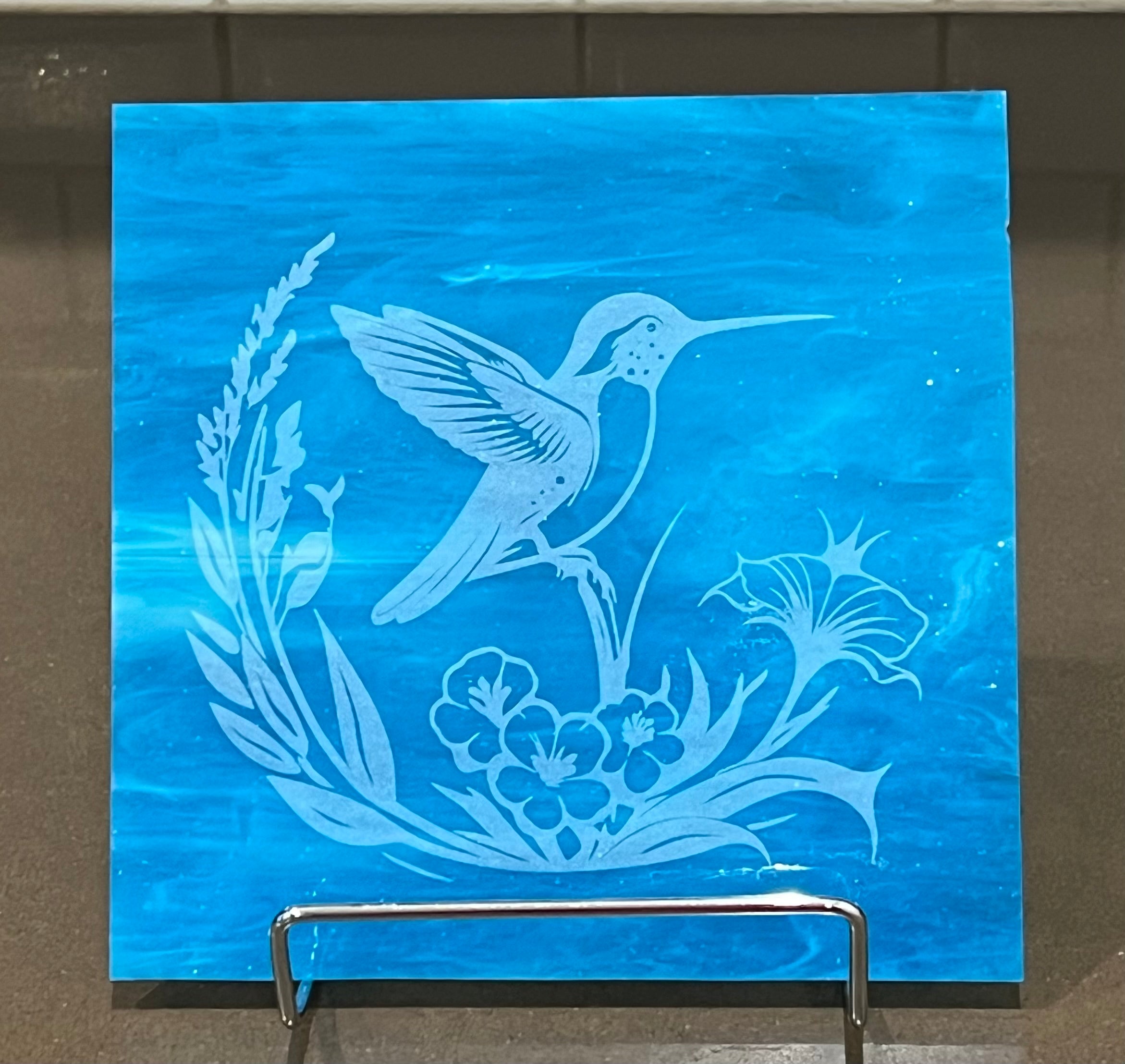 Framed Stained Glass Dragonfly and Humming Bird