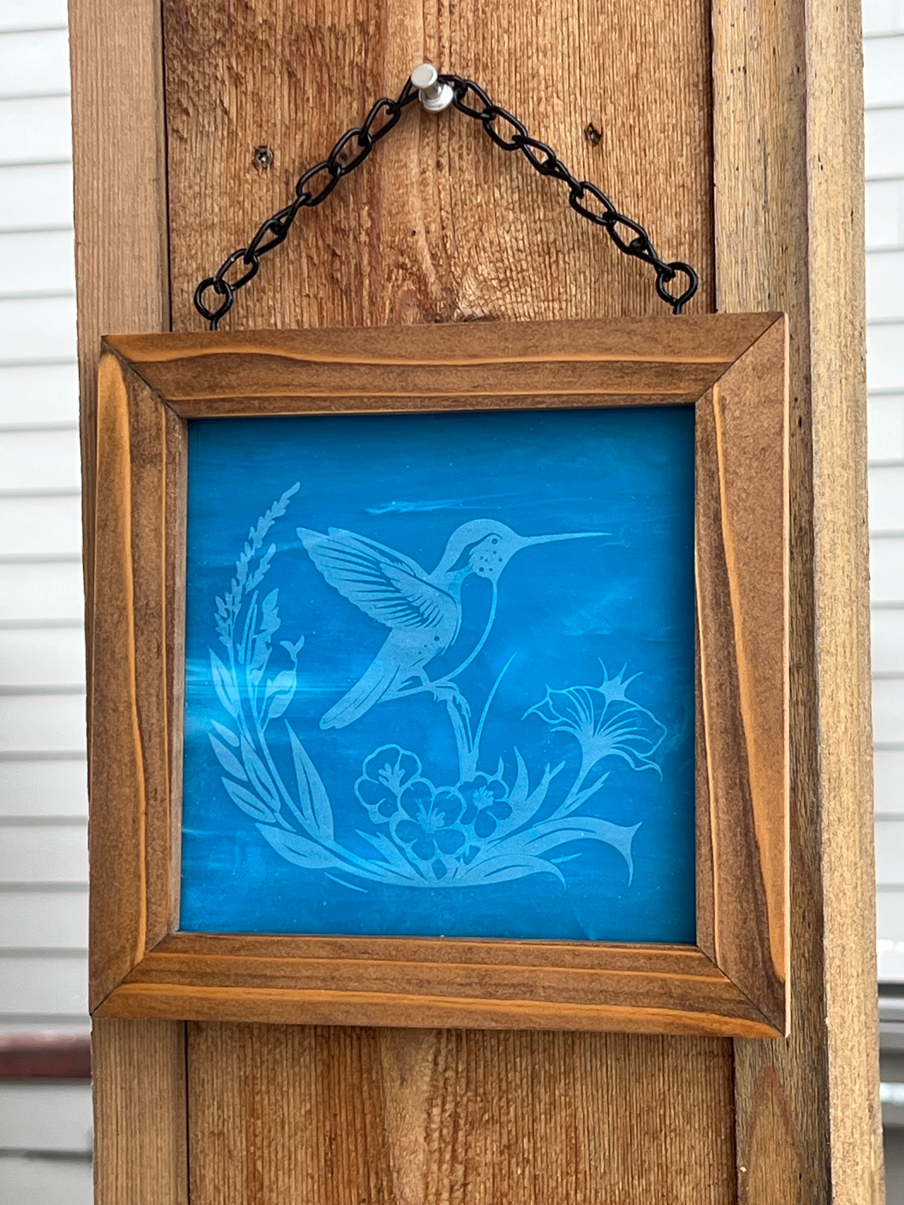 Framed Stained Glass Dragonfly and Humming Bird