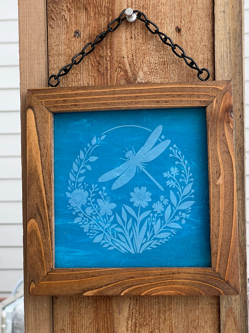 Framed Stained Glass Dragonfly and Humming Bird