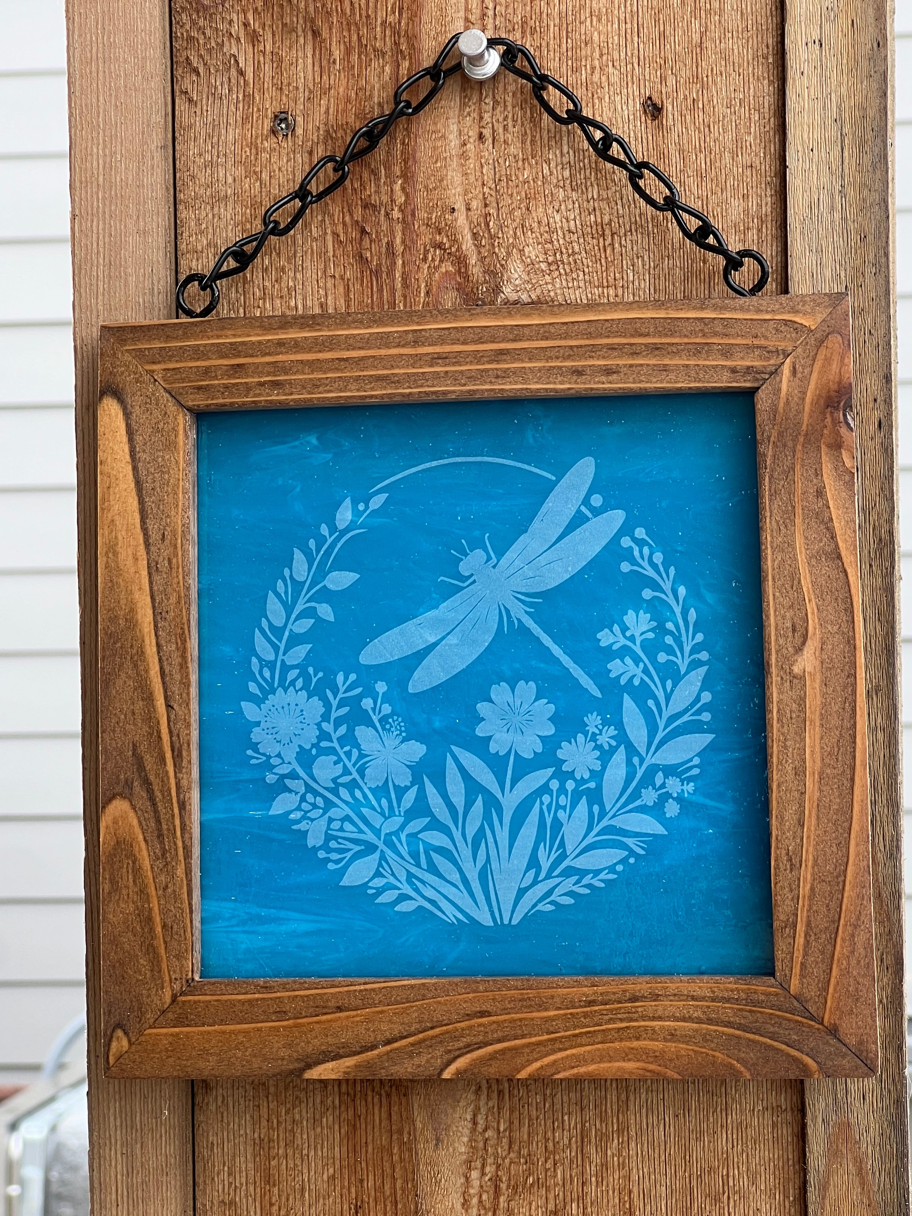Framed Stained Glass Dragonfly and Humming Bird